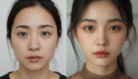 普段とは違うメイクと補正カメラで別人になりきる女性